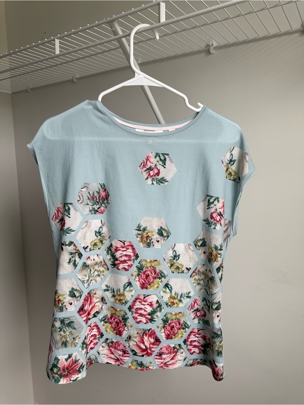 Ted Baker Light Blue Floral Hexagon Print Short Sleeve Top